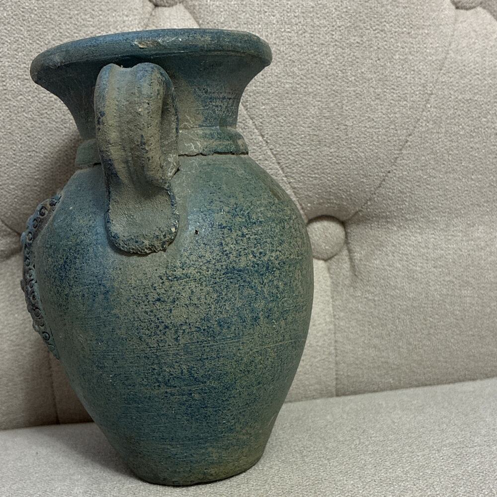 Coastal Ceramic Starfish Vase Blue Nautical Rustic Pottery 2 Handle Jar Mexico - Picture 4 of 9